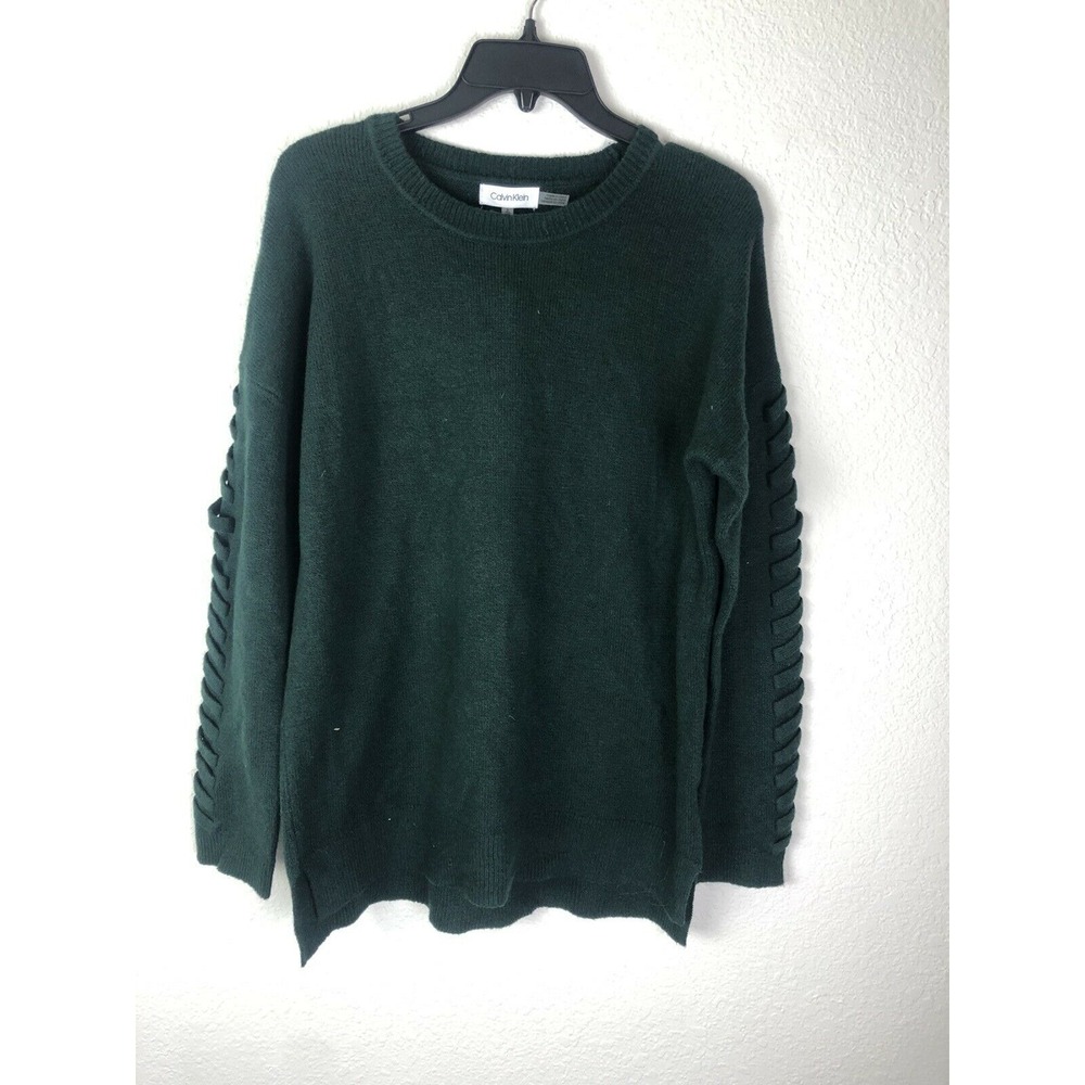 Calvin Klein Tonal Whipstitching Sleeve Green Crew Neck Sweater Sz S Small NWT